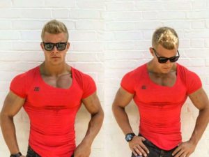 Big muscle man in a tight t-shirt