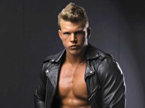 shirtless muscle man in a leather jacket